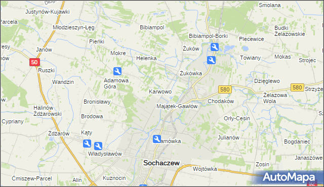 mapa Gawłów gmina Sochaczew, Gawłów gmina Sochaczew na mapie Targeo