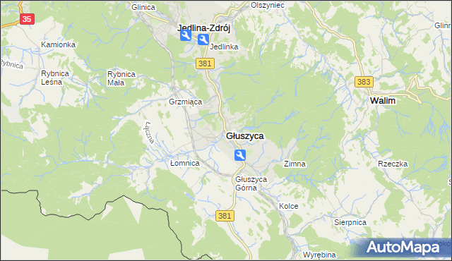 mapa Głuszyca powiat wałbrzyski, Głuszyca powiat wałbrzyski na mapie Targeo