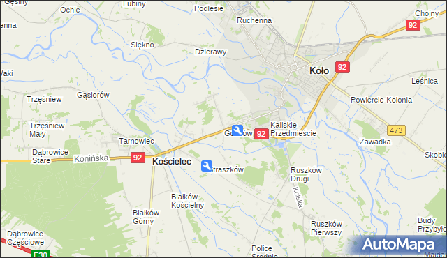 mapa Gozdów gmina Kościelec, Gozdów gmina Kościelec na mapie Targeo