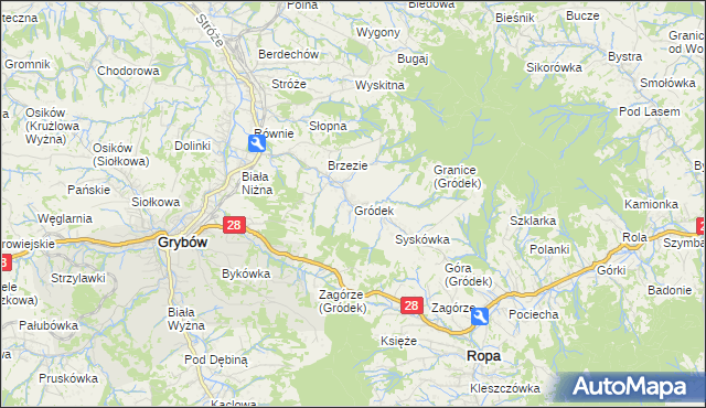 mapa Gródek gmina Grybów, Gródek gmina Grybów na mapie Targeo