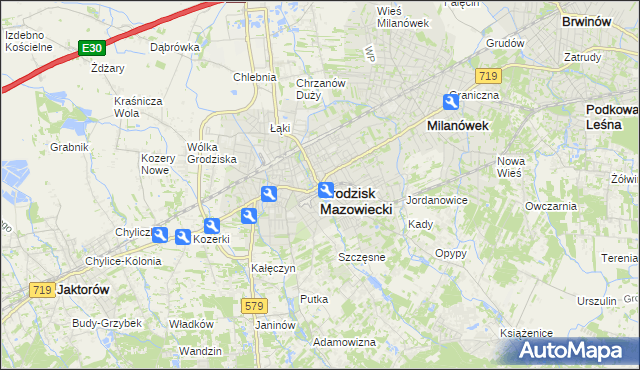 mapa Grodzisk Mazowiecki, Grodzisk Mazowiecki na mapie Targeo