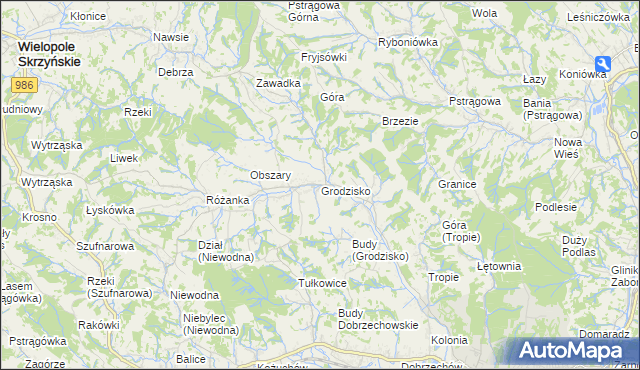 mapa Grodzisko gmina Strzyżów, Grodzisko gmina Strzyżów na mapie Targeo