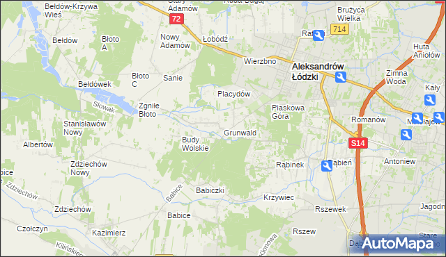 mapa Grunwald gmina Aleksandrów Łódzki, Grunwald gmina Aleksandrów Łódzki na mapie Targeo