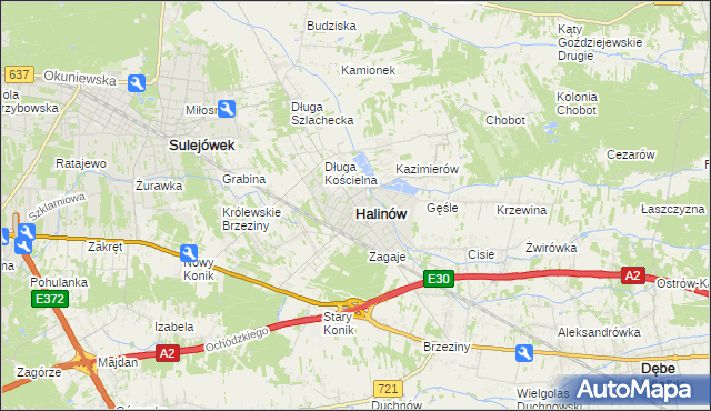 mapa Halinów powiat miński, Halinów powiat miński na mapie Targeo
