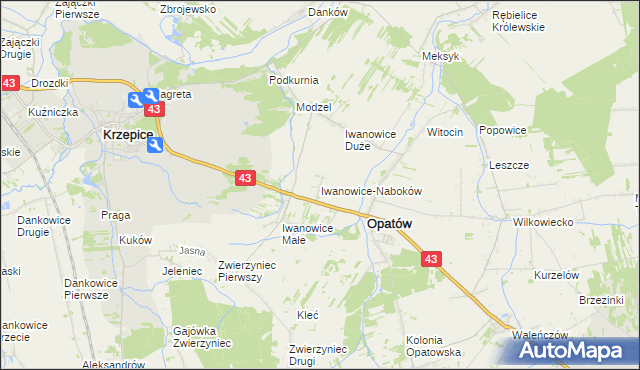 mapa Iwanowice-Naboków, Iwanowice-Naboków na mapie Targeo