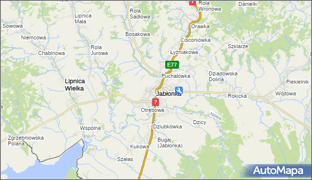 mapa Jabłonka powiat nowotarski, Jabłonka powiat nowotarski na mapie Targeo