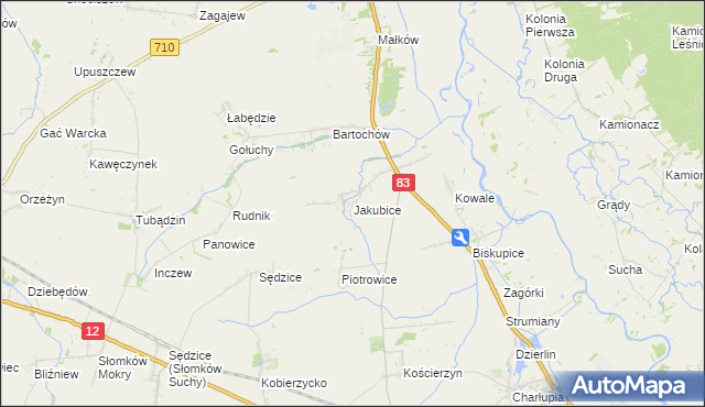 mapa Jakubice, Jakubice na mapie Targeo