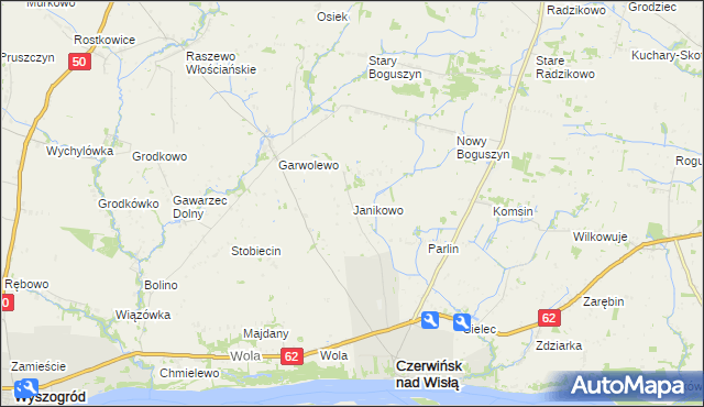 mapa Janikowo gmina Czerwińsk nad Wisłą, Janikowo gmina Czerwińsk nad Wisłą na mapie Targeo