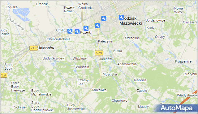 mapa Janinów gmina Grodzisk Mazowiecki, Janinów gmina Grodzisk Mazowiecki na mapie Targeo