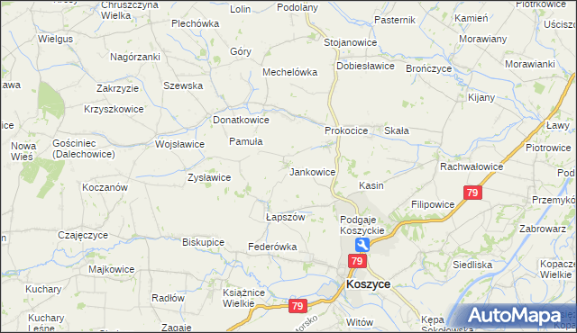 mapa Jankowice gmina Koszyce, Jankowice gmina Koszyce na mapie Targeo