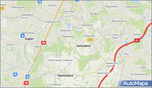 mapa Jankowice gmina Świerklany, Jankowice gmina Świerklany na mapie Targeo