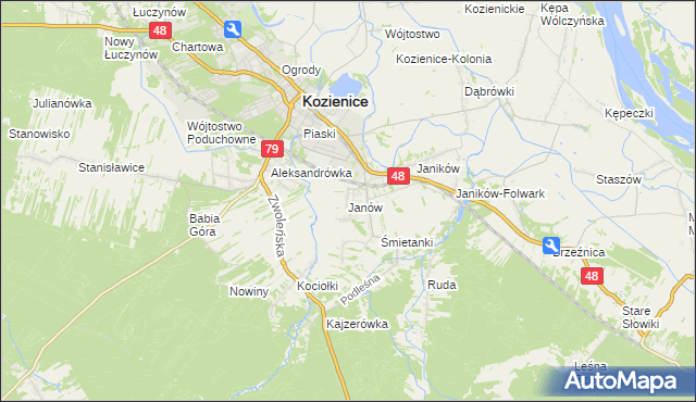 mapa Janów gmina Kozienice, Janów gmina Kozienice na mapie Targeo