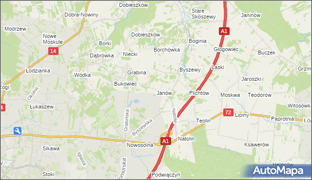mapa Janów gmina Nowosolna, Janów gmina Nowosolna na mapie Targeo
