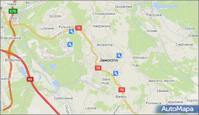 mapa Jaworzno, Jaworzno na mapie Targeo