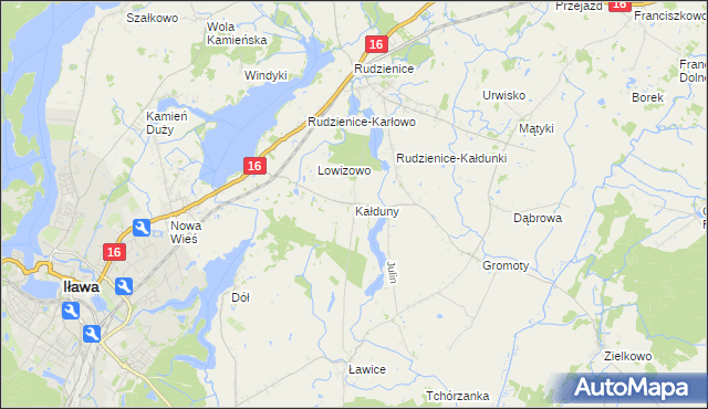 mapa Kałduny gmina Iława, Kałduny gmina Iława na mapie Targeo