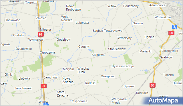 mapa Kalinowa gmina Kutno, Kalinowa gmina Kutno na mapie Targeo