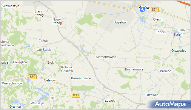 mapa Klementowice, Klementowice na mapie Targeo