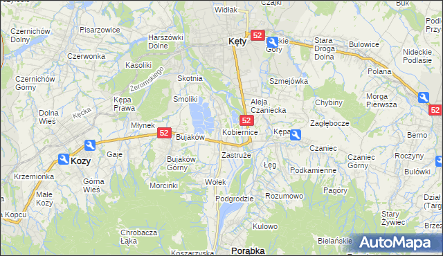 mapa Kobiernice, Kobiernice na mapie Targeo