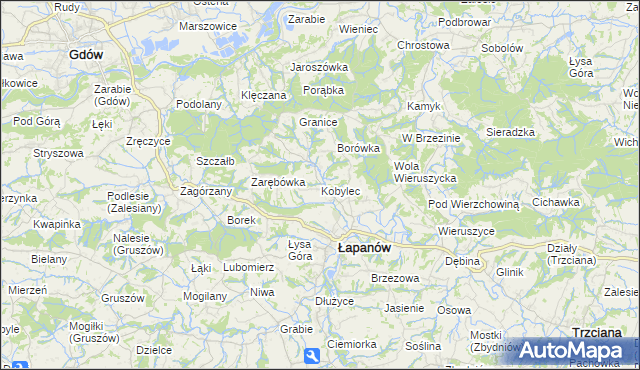 mapa Kobylec gmina Łapanów, Kobylec gmina Łapanów na mapie Targeo