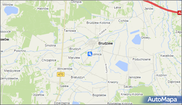 mapa Kolnica gmina Brudzew, Kolnica gmina Brudzew na mapie Targeo
