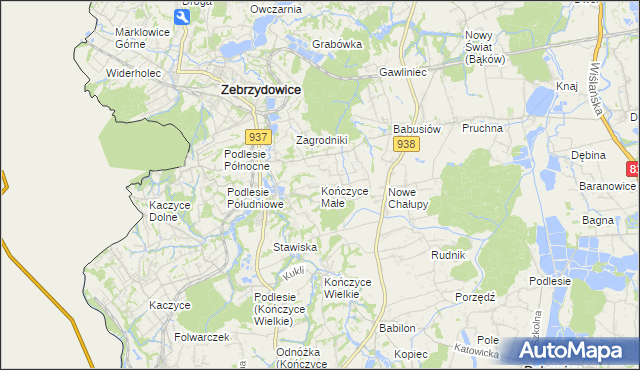mapa Kończyce Małe, Kończyce Małe na mapie Targeo