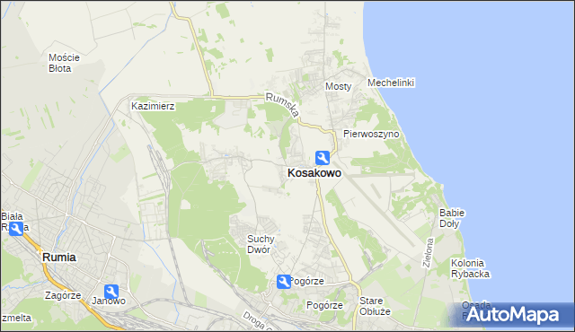 mapa Kosakowo powiat pucki, Kosakowo powiat pucki na mapie Targeo