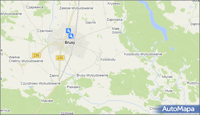 mapa Kosobudy gmina Brusy, Kosobudy gmina Brusy na mapie Targeo