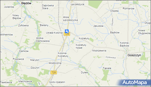 mapa Kozietuły Nowe, Kozietuły Nowe na mapie Targeo