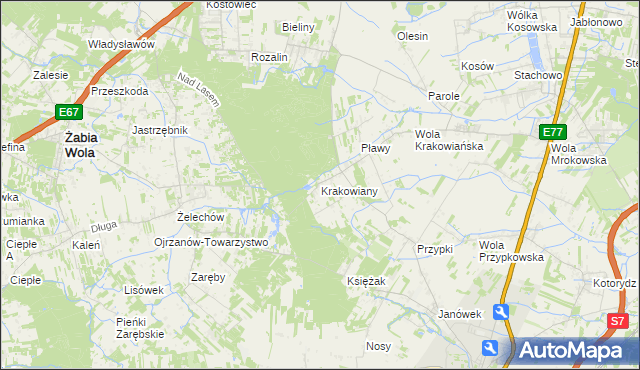 mapa Krakowiany gmina Nadarzyn, Krakowiany gmina Nadarzyn na mapie Targeo