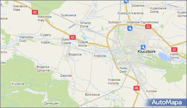 mapa Krasków gmina Kluczbork, Krasków gmina Kluczbork na mapie Targeo