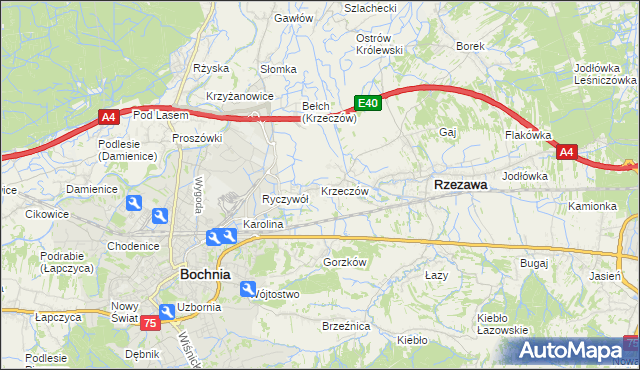 mapa Krzeczów gmina Rzezawa, Krzeczów gmina Rzezawa na mapie Targeo