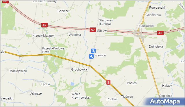 mapa Krzewica gmina Międzyrzec Podlaski, Krzewica gmina Międzyrzec Podlaski na mapie Targeo