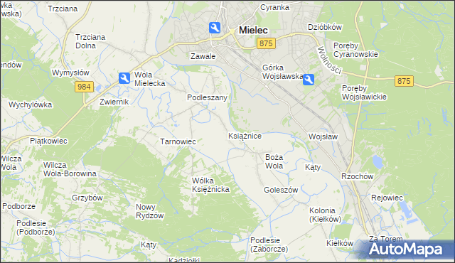mapa Książnice gmina Mielec, Książnice gmina Mielec na mapie Targeo