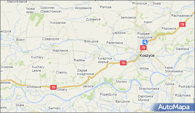 mapa Książnice Wielkie, Książnice Wielkie na mapie Targeo