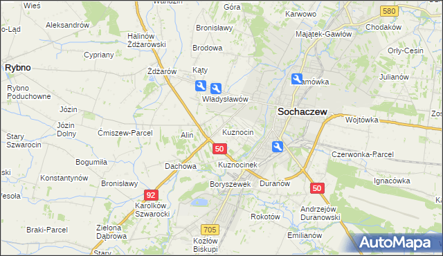 mapa Kuznocin gmina Sochaczew, Kuznocin gmina Sochaczew na mapie Targeo