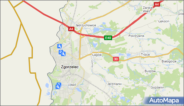 mapa Łagów gmina Zgorzelec, Łagów gmina Zgorzelec na mapie Targeo