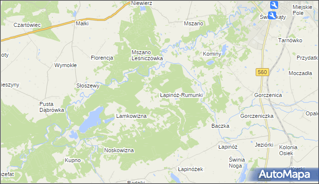 mapa Łapinóż-Rumunki, Łapinóż-Rumunki na mapie Targeo