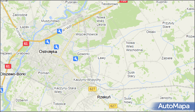 mapa Ławy gmina Rzekuń, Ławy gmina Rzekuń na mapie Targeo