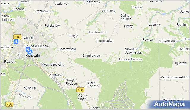 mapa Leosin gmina Koluszki, Leosin gmina Koluszki na mapie Targeo
