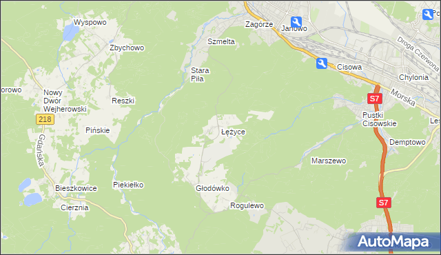 mapa Łężyce gmina Wejherowo, Łężyce gmina Wejherowo na mapie Targeo