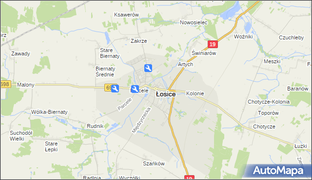 mapa Łosice, Łosice na mapie Targeo