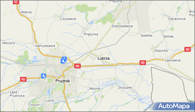 mapa Lubrza powiat prudnicki, Lubrza powiat prudnicki na mapie Targeo