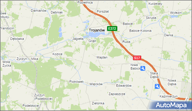 mapa Majdan gmina Trojanów, Majdan gmina Trojanów na mapie Targeo