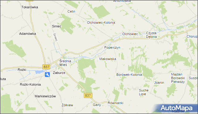 mapa Makowiska gmina Żółkiewka, Makowiska gmina Żółkiewka na mapie Targeo