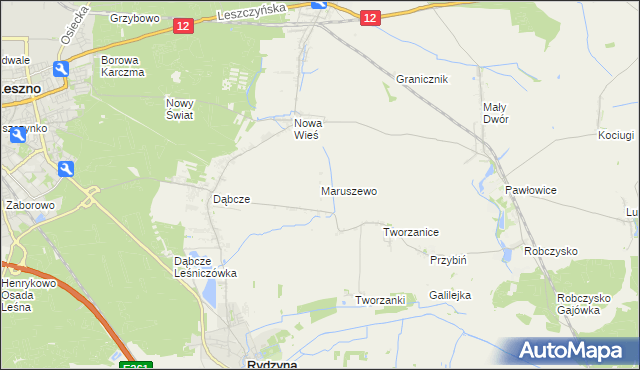 mapa Maruszewo gmina Rydzyna, Maruszewo gmina Rydzyna na mapie Targeo