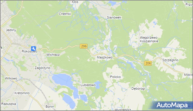 mapa Maszkowo gmina Sianów, Maszkowo gmina Sianów na mapie Targeo
