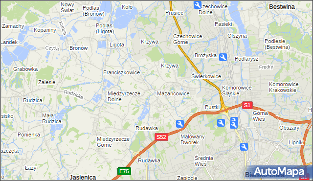 mapa Mazańcowice, Mazańcowice na mapie Targeo