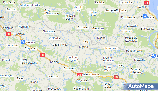 mapa Męcina, Męcina na mapie Targeo