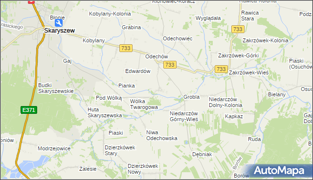 mapa Miasteczko gmina Skaryszew, Miasteczko gmina Skaryszew na mapie Targeo