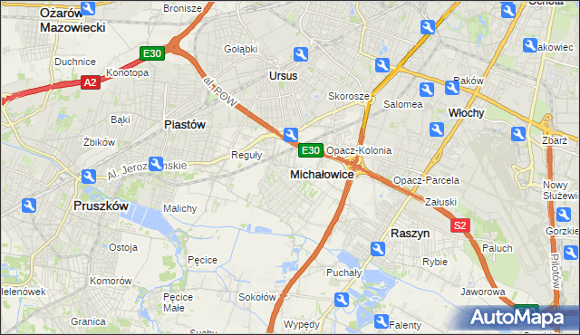 mapa Michałowice powiat pruszkowski, Michałowice powiat pruszkowski na mapie Targeo